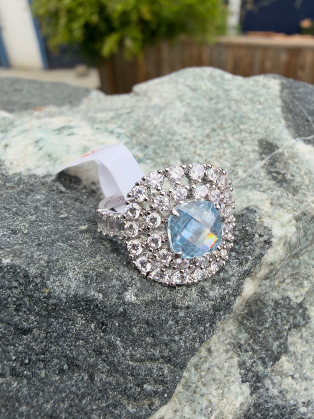 The Celeste Ring Aquamarine Cubic Zirconia Double Halo Statement Ring - Picture 9 of 10